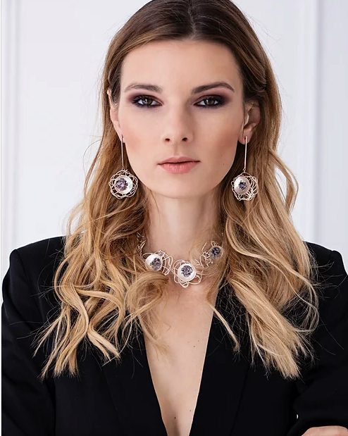 Silver rose Necklace statement necklace